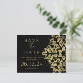 Modern Kerstmis Save The Date Gold Glitter Zwart Aankondigingskaart (Staand voorkant)