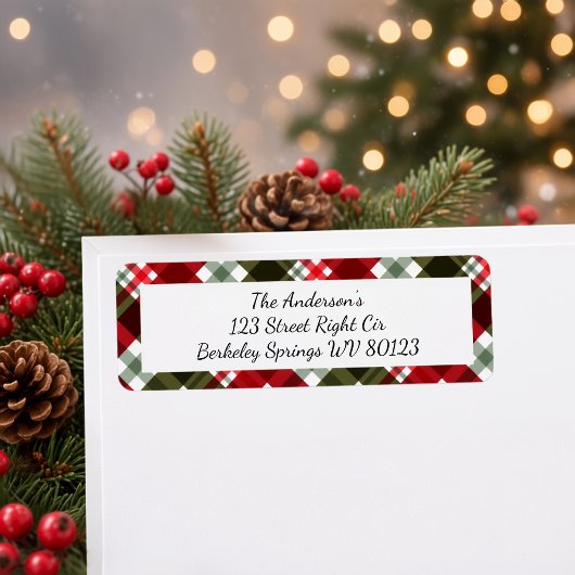 Modern Kerstmis Tartan Plaid Retouradres Etiket