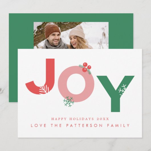 Modern Kerstmis Vet Script JOY Foto Feestdagenkaart (Voorkant / Achterkant)