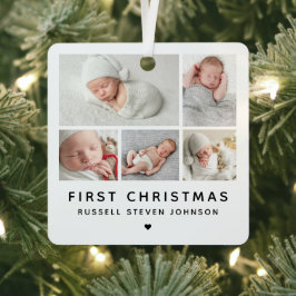 Modern Kerstmis voor het eerst 5 foto's Metalen Ornament