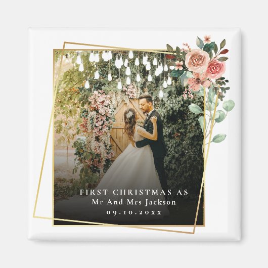 Modern Kerstmis Voor Meneer & Mevrouw Bloemstuk Magneet (Voorkant)