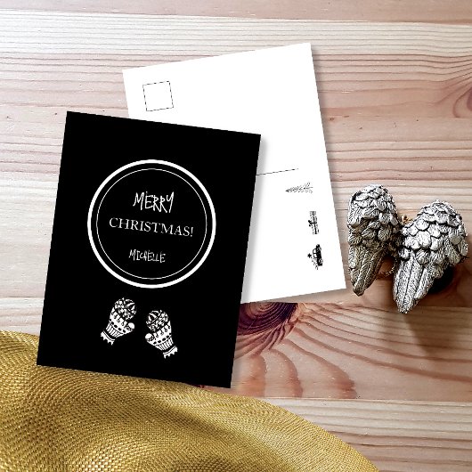 Modern Kerstmis Zwart-Wit Gepersonaliseerd Briefkaart