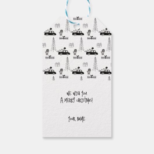 Modern Kerstmis Zwart-Wit Gepersonaliseerd Cadeaulabel (Achterkant)