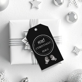 Modern Kerstmis Zwart-Wit Gepersonaliseerd Cadeaulabel