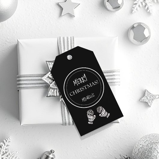 Modern Kerstmis Zwart-Wit Gepersonaliseerd Cadeaulabel