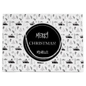 Modern Kerstmis Zwart-Wit Gepersonaliseerd Groot Cadeauzakje (Voorkant)