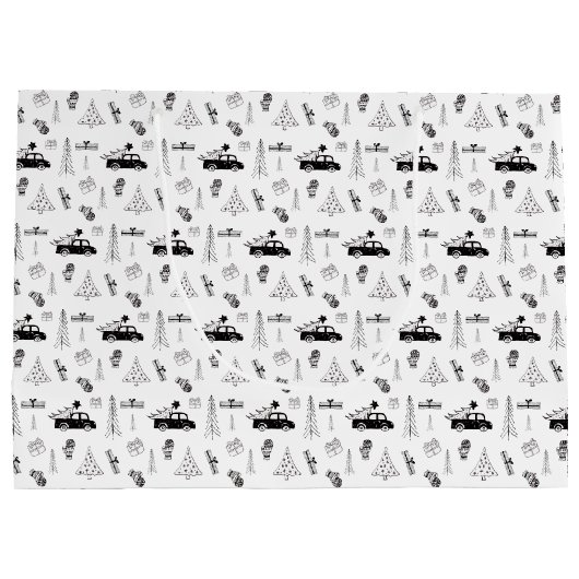 Modern Kerstmis Zwart-Wit Gepersonaliseerd Groot Cadeauzakje (Achterkant)