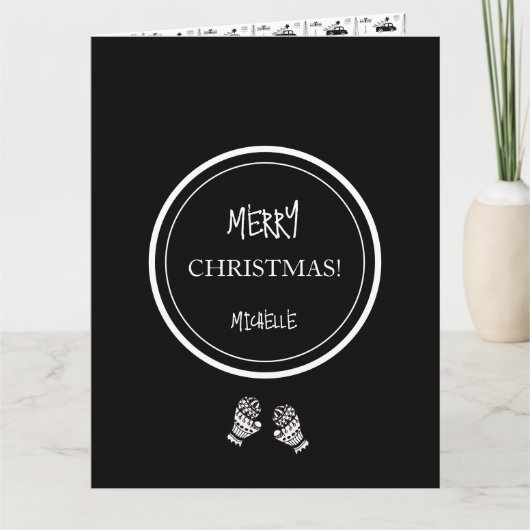 Modern Kerstmis Zwart-Wit Gepersonaliseerd Kaart (Voorkant)