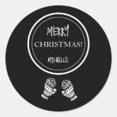 Modern Kerstmis Zwart-Wit Gepersonaliseerd Ronde Sticker (Voorkant)