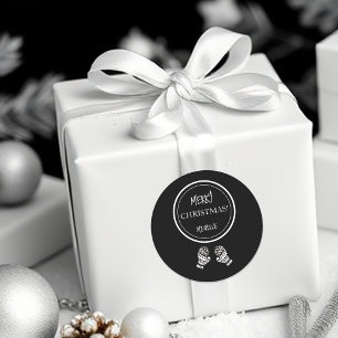 Modern Kerstmis Zwart-Wit Gepersonaliseerd Ronde Sticker