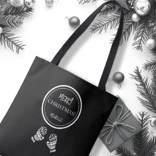 Modern Kerstmis Zwart-Wit Gepersonaliseerd Tote Bag