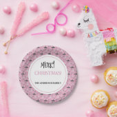 Modern Kerstmis Zwart-wit Patroon op Roze Papieren Bordje (Feest)