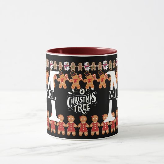 Modern Kerstmonogram Kerstmis met gemberkoek Mok (Midden)