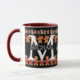 Modern Kerstmonogram Kerstmis met gemberkoek Mok