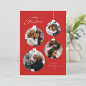Modern kerstornament 4 foto feestdagenkaart (Staand voorkant)