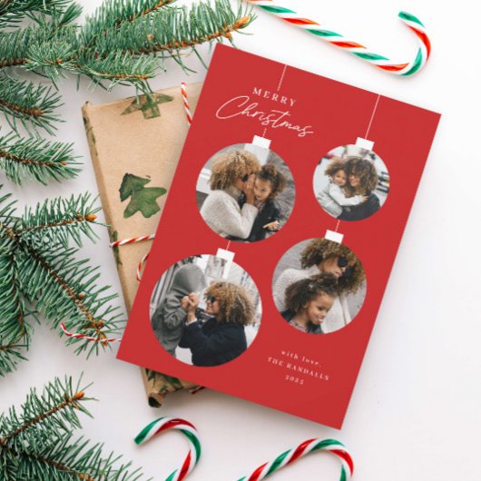 Modern kerstornament 4 foto feestdagenkaart