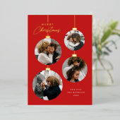 Modern Kerstornament 4 Fotocollage Folie Feestdagenkaart (Staand Voorkant)