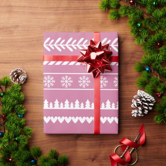 Modern Kerstpatroon Roze Cadeaupapier (Feestdagen Geschenken)