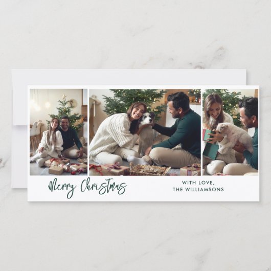 Modern Kerstscript 3 foto's Feestdagenkaart (Voorkant)