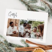 Modern kerstscript, drie foto's met dank feestdagenkaart