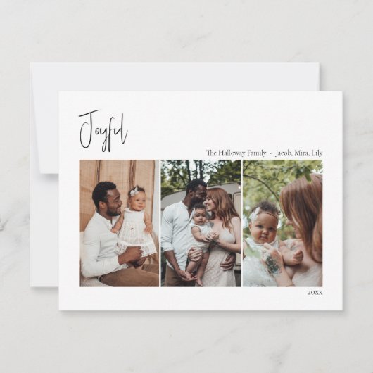 Modern kerstscript, leuk met drie foto's feestdagenkaart (Voorkant)