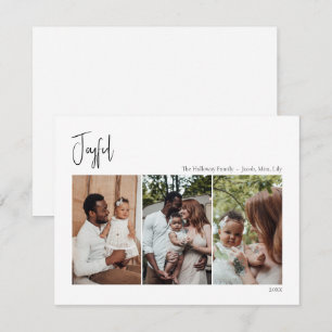 Modern kerstscript, leuk met drie foto's feestdagenkaart