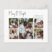 Modern kerstscript, Merry & Bright Five Photo Feestdagenkaart (Voorkant)