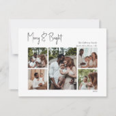 Modern kerstscript, Merry & Bright Five Photo Feestdagenkaart (Voorkant)