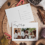 Modern kerstscript, Merry & Bright Three-Photo Feestdagenkaart<br><div class="desc">Dit moderne kerstscript is droog en helder briefkaart met drie foto's voor je minimalistische shabby-chic boho-begroeting met zwarte en witte feestdagen. De minimale witte handgeschreven kalligrafie is delicaat en robuust, terwijl het klasje en elegant blijft. Het ontwerp weerspiegelt een eenvoudige, volledig witte winterdag en roept herinneringen op aan een meer...</div>