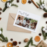 Modern kerstscript, Merry & Bright Three-Photo Feestdagenkaart<br><div class="desc">Dit moderne kerstscript is droog en helder drie-foto's vakantiekaart is perfect voor uw minimalistische shabby chic boho zwarte en witte feestdag. De minimale witte handgeschreven kalligrafie is delicaat en robuust, terwijl het klasje en elegant blijft. Het ontwerp weerspiegelt een eenvoudige, volledig witte winterdag en roept herinneringen op aan een meer...</div>
