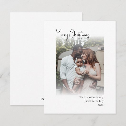 Modern kerstscript - Verticaal Faded foto-gehoorap Feestdagenkaart (Voorkant / Achterkant)