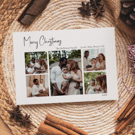 Modern kerstscript, vijf foto's feestdagenkaart