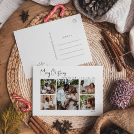 Modern kerstscript, vijf foto's feestdagenkaart