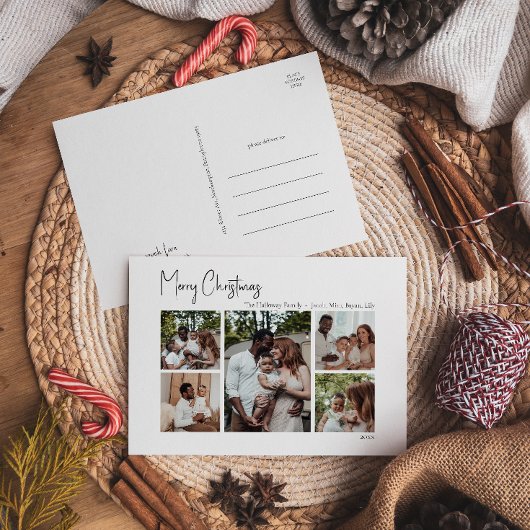 Modern kerstscript, vijf foto's feestdagenkaart