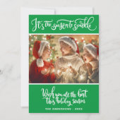 Modern kerstseizoen om groen te sprankelen feestdagenkaart (Voorkant)