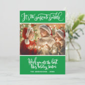 Modern kerstseizoen om groen te sprankelen feestdagenkaart (Staand voorkant)