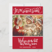 Modern kerstseizoen om rood te sprankelen feestdagenkaart (Voorkant)