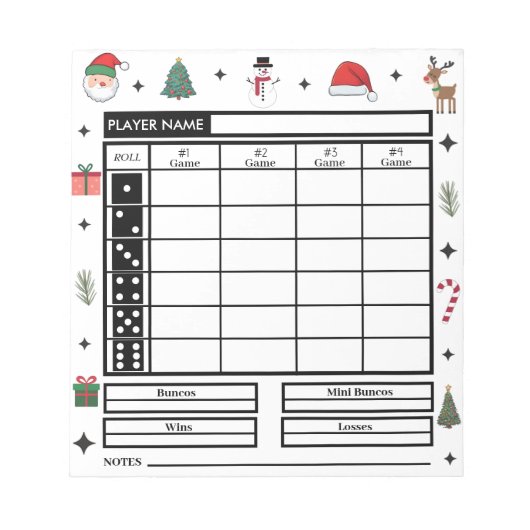 Modern Kerstthema Bunco Score Pad Notitieblok (Voorkant)
