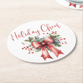 Modern kerstvakantie Cheer Script Red Bow Ronde Kartonnen Onderzetter (Gebogen)
