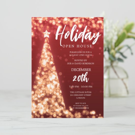 MODERN KERSTVAKANTIE OPEN HUIS FEEST ROOD GOUD KAART (Staand voorkant)