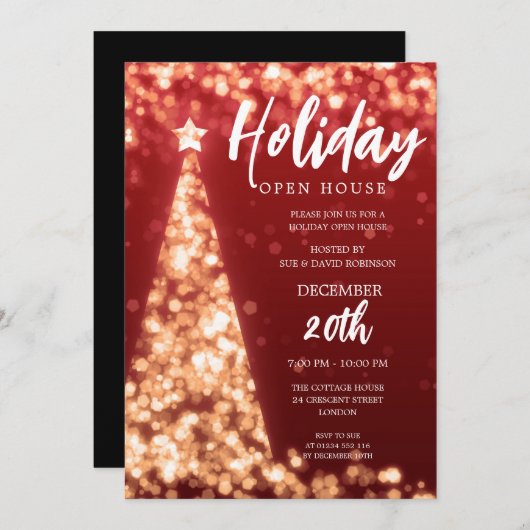 MODERN KERSTVAKANTIE OPEN HUIS FEEST ROOD GOUD KAART (Voorkant / Achterkant)