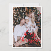 Modern kerstvakantie rood script met foto kaart (Voorkant)