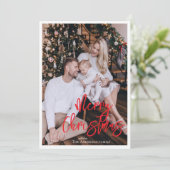 Modern kerstvakantie rood script met foto kaart (Staand voorkant)