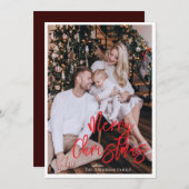 Modern kerstvakantie rood script met foto kaart (Voorkant / Achterkant)