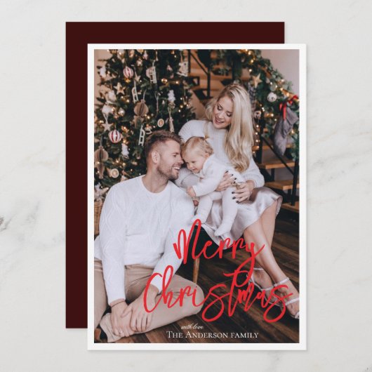 Modern kerstvakantie rood script met foto kaart (Voorkant / Achterkant)