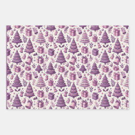 Modern kerstvakantie thema paarse en roze inpakpapier vel