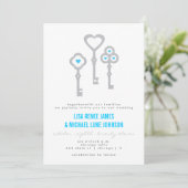 Modern Key met Hearts Wedding Invitation Kaart (Staand voorkant)