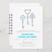 Modern Key met Hearts Wedding Invitation Kaart (Voorkant / Achterkant)