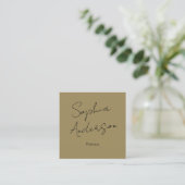 Modern Khaki Business Card - Elegant Handwritten Contactkaartje (Staand voorkant)