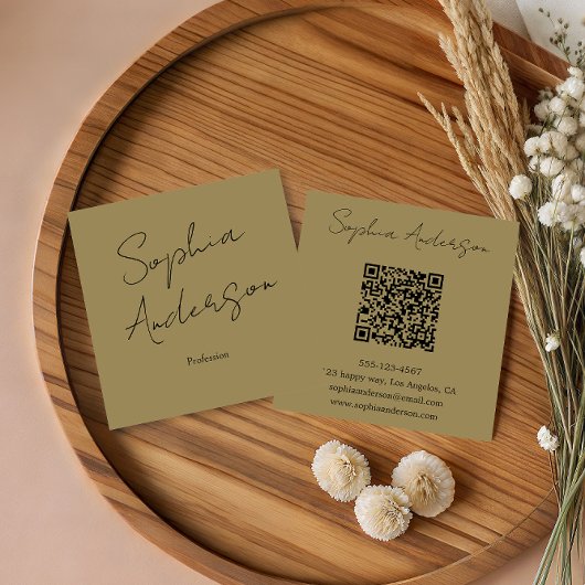 Modern Khaki Business Card - Elegant Handwritten Contactkaartje